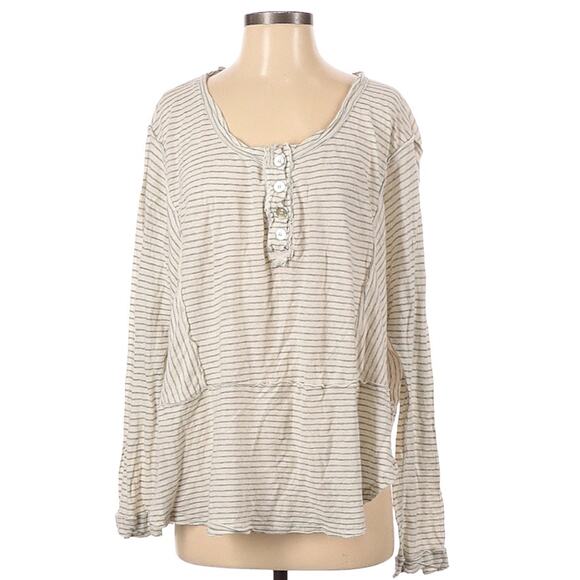 Free People Top Hong Kong Henley Natural Striped Linen Blend Women's Small Tunic - Picture 1 of 16